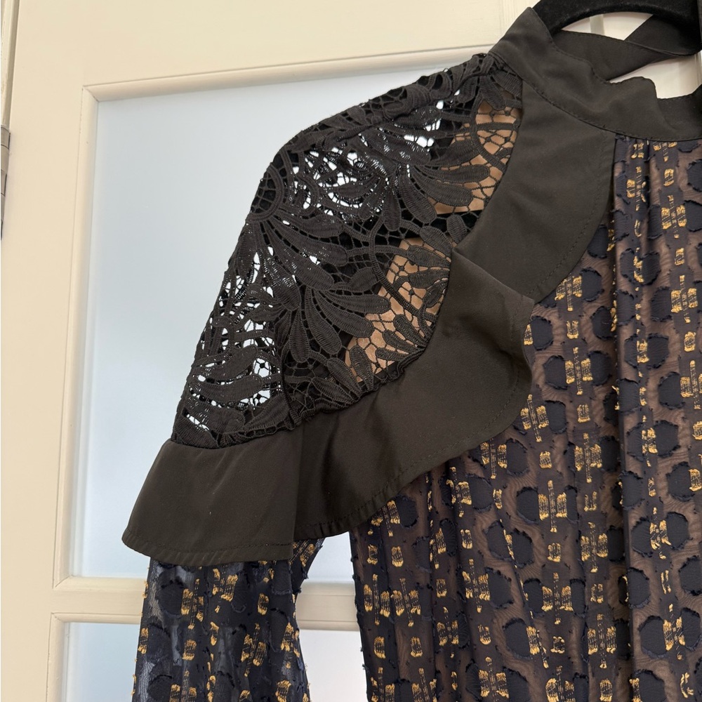 Self-Portrait Navy Maxi Dress with Metallic Gold Print - Picture 6 of 7
